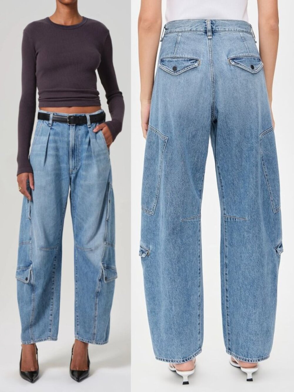 Citizens of Humanity Flight Jean Zenith Blue Cargo High Rise Barrel Leg Size 32 - Picture 9 of 9
